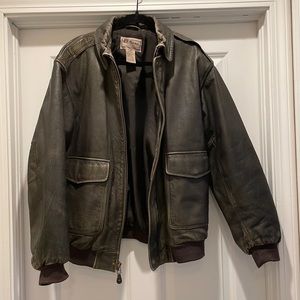 Vintage LL Bean Mens brown leather bomber jacket